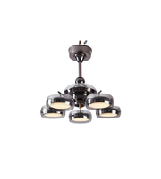 Modern ceiling light fixture with four lampshades on a white background