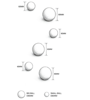 A size diagram showing two types of spherical objects: BIG BALL 80MM and SMALL BALL 80MM, along with smaller 60MM balls. Each ball is illustrated as a black-and-white sketch with a vertical dimension line and text indicating its size.