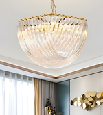 Luxury chandelier hanging in a room with modern decor