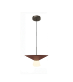 Modern pendant light with a brown shade on a white background