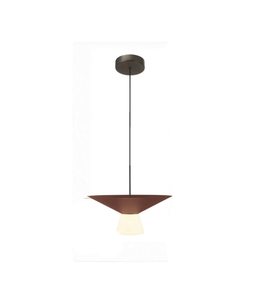 Modern pendant light with a brown shade on a white background