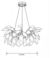 Black and white line drawing of a hanging leaf chandelier with a dimension label reading DIA 880MM below it, on a plain white background.