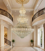 Imperial tiered glass crystal chandelier in a grand double height luxury foyer