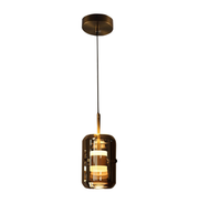 MODERN SMOKED & AMBER GLASS CYLINDER PENDANT LIGHT