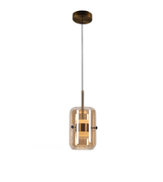 MODERN SMOKED & AMBER GLASS CYLINDER PENDANT LIGHT