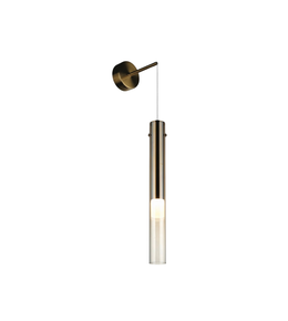 Modern pendant light with a cylindrical shade on a white background