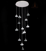 Chandelier with multiple hanging lights on a black background