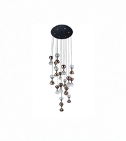 Decorative hanging mobile with multicolored beads on a white background