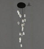 Modern chandelier with crystal-like elements on a gray background, featuring the Dubailight brand.
